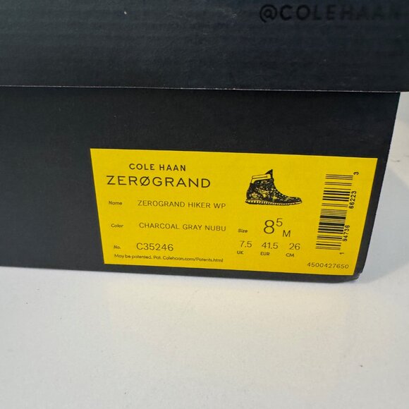 Cole Haan Men\'s Zerogrand Hiker WP Charcoal Gray Nubu Size 8.5 M New In Box